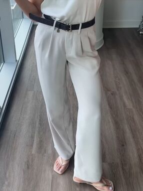 Quince Stretch Crepe Pleated Wide Leg Pants Morel Grey Size 10 NWT